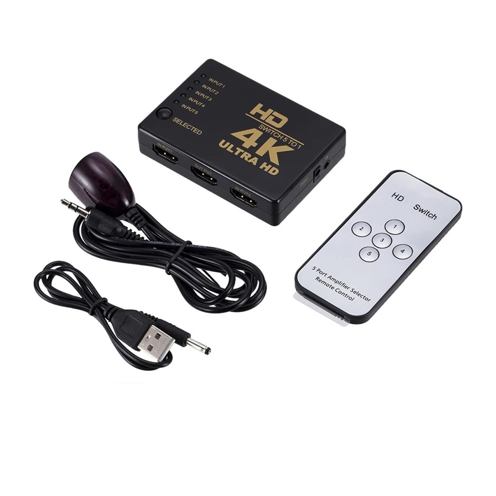 Compatible Switcher 4K HD 1080P 5 Port HD KVM Switch Selector Splitter with Hub IR Remote Controller ,High Image Resolution