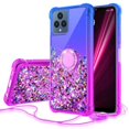 thumbnail image 1 of Compatible for T-Mobile REVVL 6 5G Case Ring Kickstand Liquid Quicksand Glitter Case Clear Bling Diamond Shock Protective Cover for Girls Women -Purple/Blue, 1 of 5