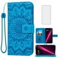 thumbnail image 1 of Compatible with T-Mobile Revvl 6/6X 5G Wallet Phone Case and Tempered Glass Screen Protector Flip Credit Card Holder Stand Mandala Flower Cell Cover for Revvl6 X 5G Revel Tmo Revell Rebel TCL Blue, 1 of 9