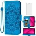 thumbnail image 1 of Compatible with T-Mobile Revvl 7 5G Wallet Phone Case and Tempered Glass Screen Protector Flip Credit Card Holder Stand Mandala Flower Cell Cover for Tmobile Revvl7 T Mobile Revel Tmo Women Blue, 1 of 9