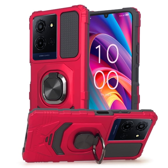 Compatible For TCL K32 5G / K33 5G Case with Screen Protector by Thousand Gear– Magnetic Ring Stand Cover, Shockproof Full-Body Protective Phone Case, Kickstand Grip Design Red