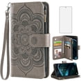 thumbnail image 1 of Compatible with TCL Stylus 5G 2022 Wallet Phone Case and Tempered Glass Screen Protector Flower Faux Leather Flip Credit Card Holder Stand Zipper Cell Cover for TLC Stylo G5 6.81 T779W Women Grey, 1 of 8