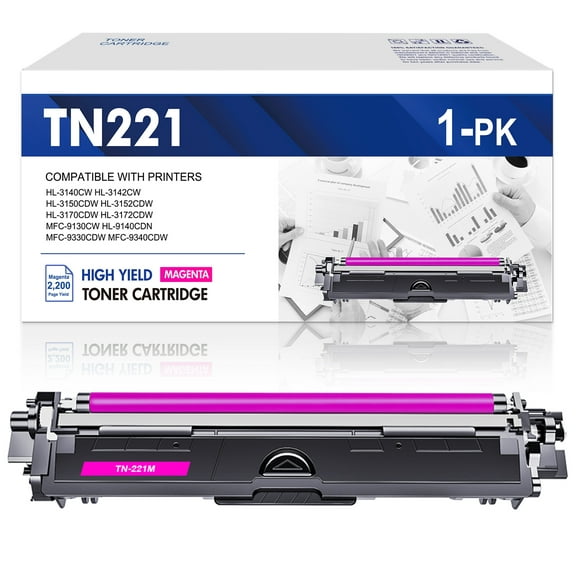 Compatible TN-221M Magenta Toner Cartridge | 1-Pack TN221M Replacement for Brother HL-3180CDW 3170CDW 3150CDN 3140CW MFC-9130CW 9140CDN 9330CDW 9340CDW DCP-9015CDW 9020CDN Printer Toner