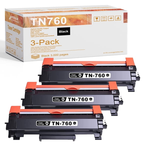 Compatible TN 760 TN-760 Toner Compatible for Brother TN760 Toner Cartridge for DCP-L2550DW MFC-L2710DW MFC-L2760DW HL-L2350DW HL-L2390DW HL-L2395DW HL-L2370DW Printer (Black,3 Pack)