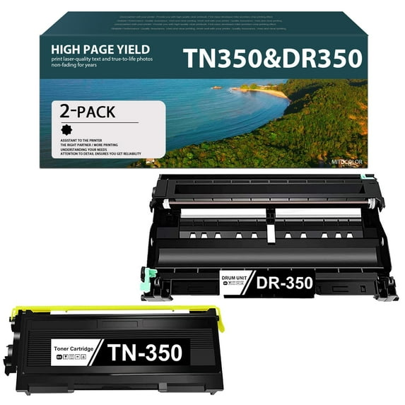 Compatible TN350 TN-350 Toner & DR350 DR-350 Drum Replacement for DCP-7010 DCP-7020 DCP-7025 IntelliFax2820 IntelliFax2850 MFC-7225 MFC-7820 Printer (2 Pack, 1 Toner+1 Drum)