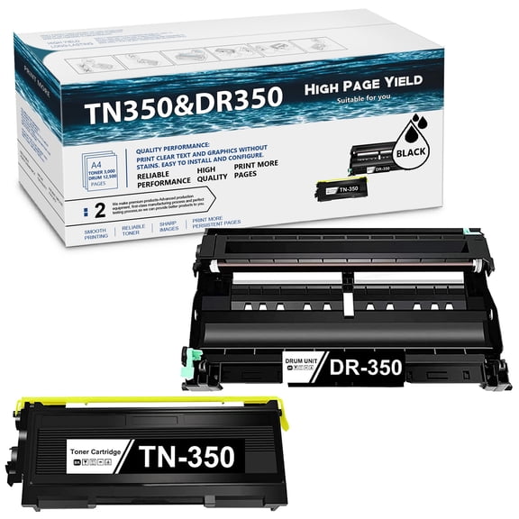 Compatible TN350 TN-350 Toner & DR350 DR-350 Drum Replacement for DCP-7010 DCP-7020 DCP-7025 IntelliFax2820 IntelliFax2850 MFC-7225 MFC-7820 Printer (2 Pack, 1 Toner+1 Drum)