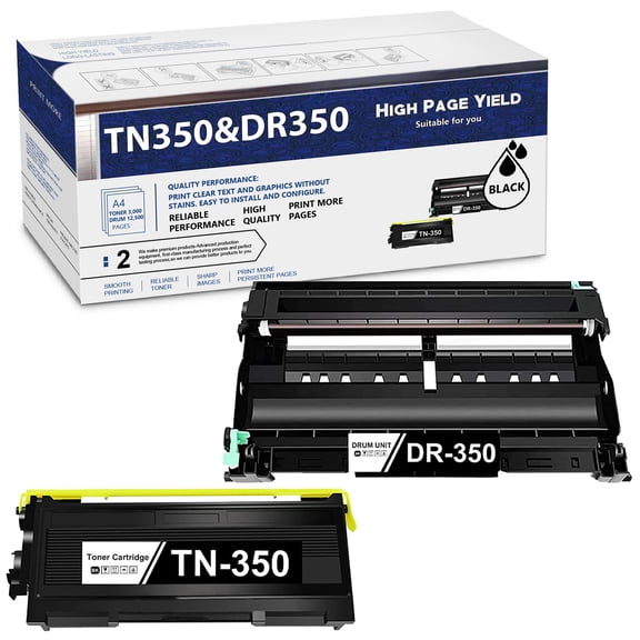 Compatible TN350 TN-350 Toner & DR350 DR-350 Drum Replacement for DCP-7010 DCP-7020 DCP-7025 IntelliFax2820 IntelliFax2850 MFC-7225 MFC-7820 Printer (2 Pack, 1 Toner+1 Drum)