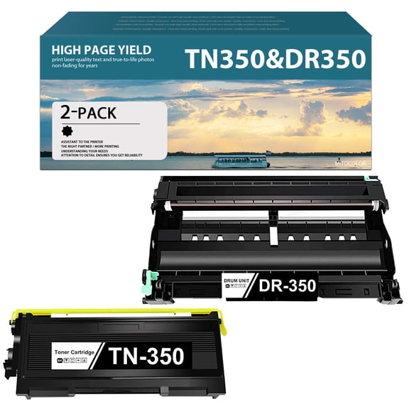 Compatible TN350 TN-350 Toner & DR350 DR-350 Drum Replacement for DCP-7010 DCP-7020 DCP-7025 IntelliFax2820 IntelliFax2850 MFC-7225 MFC-7820 Printer (2 Pack, 1 Toner+1 Drum)