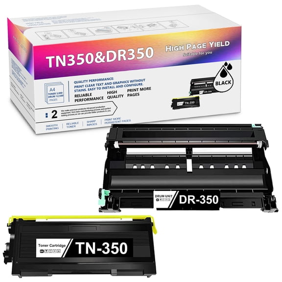 Compatible TN350 TN-350 Toner & DR350 DR-350 Drum Replacement for DCP-7010 DCP-7020 DCP-7025 IntelliFax2820 IntelliFax2850 MFC-7225 MFC-7820 Printer (2 Pack, 1 Toner+1 Drum)