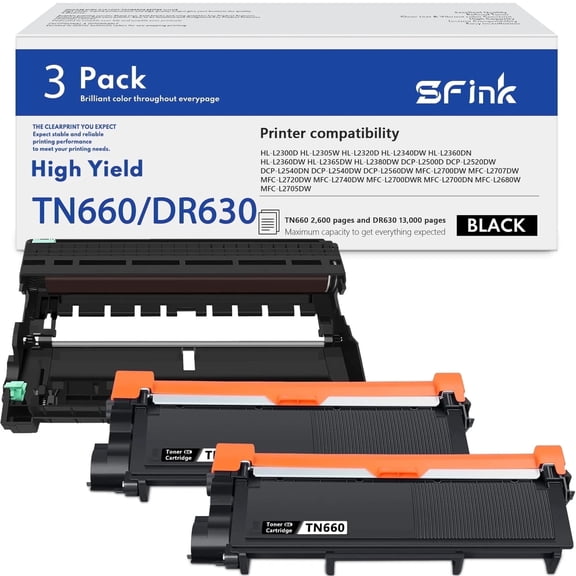 TN660 Toner Cartridge and DR630 Drum Unit Replacement for Brother TN-660 TN630 DR630 DR 630 for DCP-L2500D HL-L2300D HL-L2305W MFC-L2700DW MFC-L2680W Printer (2 Toners, 1 Drum Unit, 3Pack)