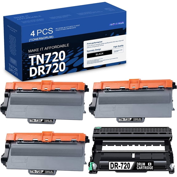 Compatible TN720 DR720 (3 Toners + 1 Drum) Toner Cartridge and Drum Set Replacement for Brother DCP-8155DN DCP-8510DN MFC-8910DW MFC-8950DW/DWT Toner Printer