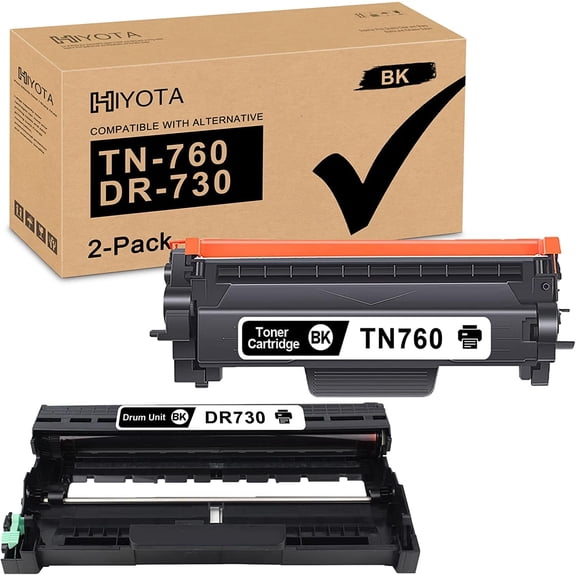 Compatible TN760 Toner Cartridge DR730 Drum Unit Compatible for Brother HL-L2350DW L2370DW L2390DW L2395DW L2325DW Printer(Black,2-Pack)