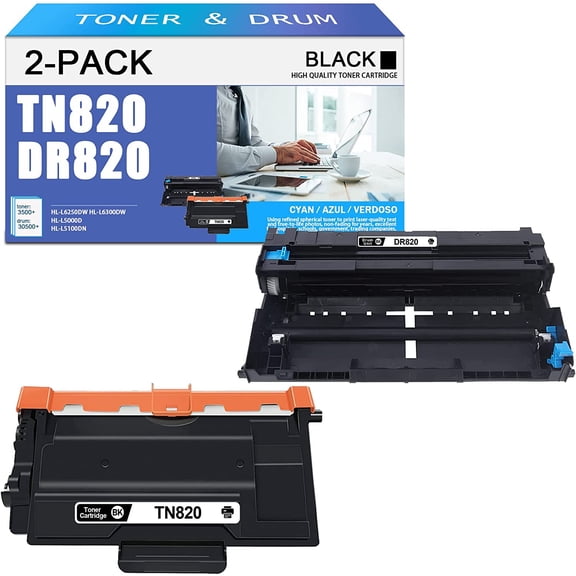 Compatible TN820 Toner Cartridge and DR820 Drum Unit Replacement for Brother DCP-L5500DN DCP-L5600DN DCP-L5650DN MFC-L6700DW MFC-L6750DW MFC-L5800DW Printer (Black,2-Pack)