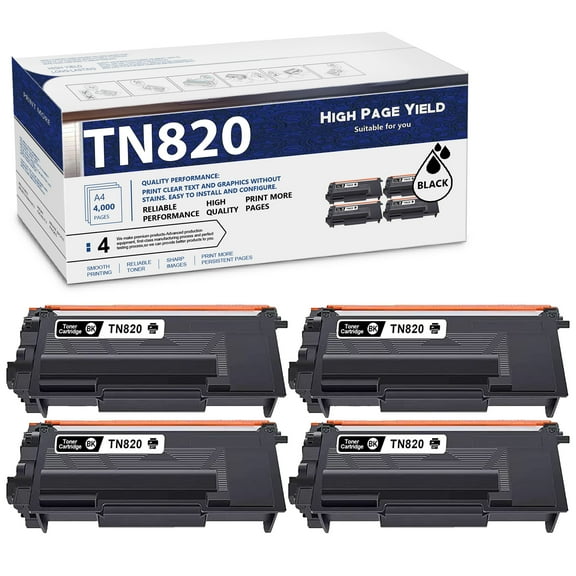 Compatible TN820 Toner Cartridge Replacement for Brother HL-L6250DW L6300DW L6250DW L6300DW L5000D L5000D L5100DN L5200DW Printer(Black,4-Pack)