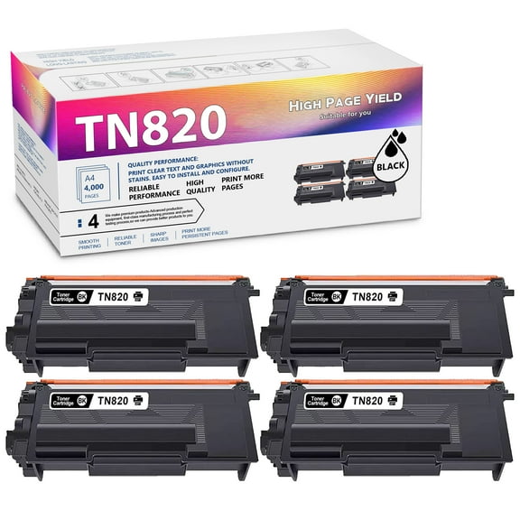 Compatible TN820 Toner Cartridge Replacement for Brother HL-L6250DW L6300DW L6250DW L6300DW L5000D L5000D L5100DN L5200DW Printer(Black,4-Pack)