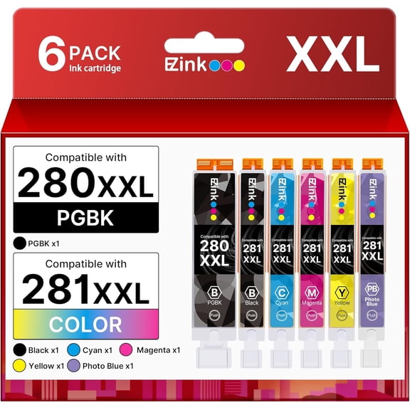 Compatible TS9120 Ink Cartridge Replacement for PGI-280XXL CLI-281XXL PGI 280XXL CLI 281XXL to use with PIXMA TS8320 TS8220 TS8120 (PGBK, Black, Photo Blue, Cyan, Magenta, Yellow) 6 Pack