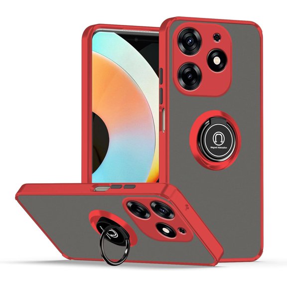 Compatible with Tecno Spark 10 Pro Case Ring Holder Magnet Blue, for Tecno Spark 10 Pro Phone Case Soft TPU and Hard PC Silicone Shockproof Protective Luxury Slim Cover (Red)