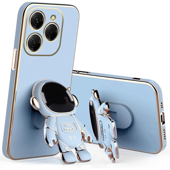Compatible with Tecno Spark 20 Pro Case with Plating Creative Astronaut Cartoon Holder Pink, for Tecno Spark 20 Pro Phone Case Silicone Shockproof Stand Soft TPU Protective Slim Cover (Blue)