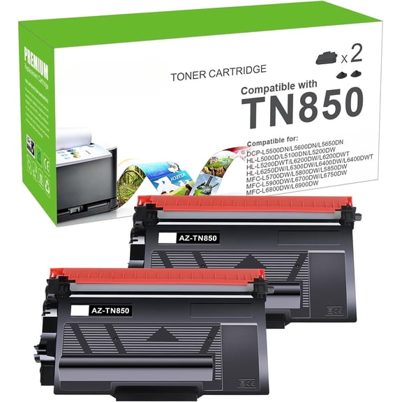 Compatible Toner Cartridge Replacement for Brother TN 850 TN850 TN-850 TN820 TN-820 HL-L6200DW MFC-L5850DW MFC-L5900DW MFC-L5700DW HL-L5200DW MFC-l5800DW Printer Ink High Yield (Black, 2-Pack)
