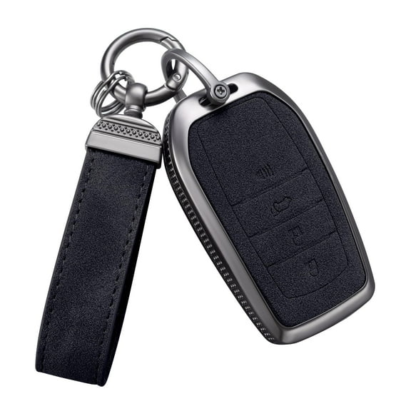Compatible with Toyota Key Fob Cover with Keychain Leather Key Case Protector for Avalon Camry Corolla RAV4 Sequoia Highlander Smart Key Metal Keychain