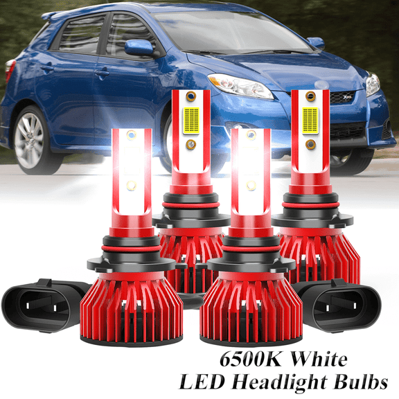 Compatible with Toyota Matrix 2003-2014 9005+9006 High Low Beam Lamp Set 4 Pack 30,000LM 6500K Cool White 600% Super-Bright Bulb, Plug & Play