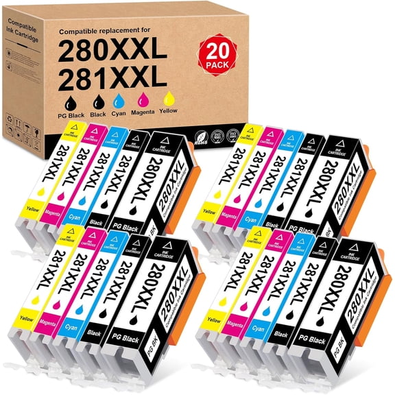 Compatible Tr8620a Ink Cartridge Replacement for Canon PGI-280XXL CLI-281XXL 280 XXL 281 XXL Compatible with TR8520 TR8620a TR8620 TS702a TS9520 TS9521C TR8520 TS6220 TS6320 TS8220 (20 Pack)
