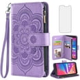 thumbnail image 1 of Compatible with Tracfone BLU View 2 B130DL Wallet Phone Case and Tempered Glass Screen Protector Flower Faux Leather Flip Credit Card Holder Stand Zipper Cell Cover for BLUE View2 Two Women Purple, 1 of 9