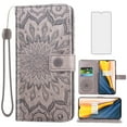 thumbnail image 1 of Compatible with Tracfone BLU View 4 B135DL Wallet Phone Case and Tempered Glass Screen Protector Flip Credit Card Holder Stand Mandala Flower Cell Cover for BLUE View 2 2023 View4 135DL Women Gray, 1 of 8