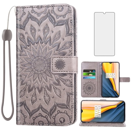 Compatible with Tracfone BLU View 4 B135DL Wallet Phone Case and Tempered Glass Screen Protector Flip Credit Card Holder Stand Mandala Flower Cell Cover for BLUE View 2 2023 View4 135DL Women Gray