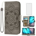 thumbnail image 1 of Compatible with Tracfone BLU View 4 B135DL Wallet Phone Case and Tempered Glass Screen Protector Flip Credit Card Holder Stand Mandala Flower Cell Cover for BLUE View 2 2023 View4 135DL Women Gray, 1 of 8