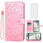 Compatible with Tracfone BLU View 5 B160V Wallet Phone Case and Tempered Glass Screen Protector Flip Credit Card Holder Stand Mandala Flower Cell Cover for Trac Fone BLUE View5 160V 2024 Pink