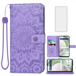 Compatible with Tracfone BLU View 5 B160V Wallet Phone Case and Tempered Glass Screen Protector Flip Credit Card Holder Stand Mandala Flower Cell Cover for Trac Fone BLUE View5 160V 2024 Purple