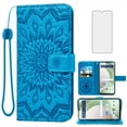 thumbnail image 1 of Compatible with Tracfone BLU View 5 B160V Wallet Phone Case and Tempered Glass Screen Protector Flip Credit Card Holder Stand Mandala Flower Cell Cover for Trac Fone BLUE View5 160V 2024 Blue, 1 of 8