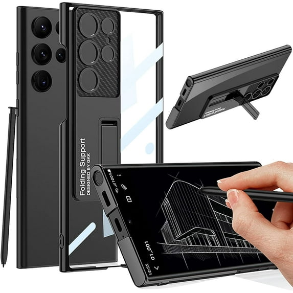 Compatible Transparent Case for Samsung Galaxy S22 Ultra Case Clear with Camera & Screen Protection,Thin Plating PC Protective Cover Case for Galaxy S22 Ultra Clear Phone Case with Stand Black