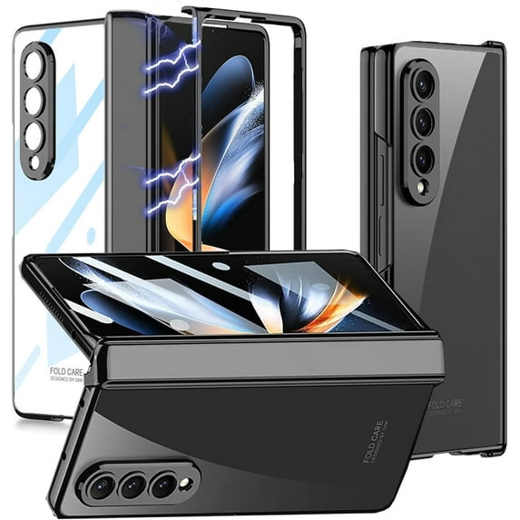 Compatible Transparent Case for Samsung Z Fold 4 Case Clear with Magnetic Hinge Protection,Ultra Thin Plating PC Protective Case for Galaxy Z Fold 4 Clear Case,Galaxy Z Fold 4 5g Case Black