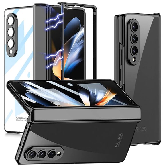 Compatible Transparent Case for Samsung Z Fold 4 Case Clear with Magnetic Hinge Protection,Ultra Thin Plating PC Protective Case for Galaxy Z Fold 4 Clear Case,Galaxy Z Fold 4 5g Case Black