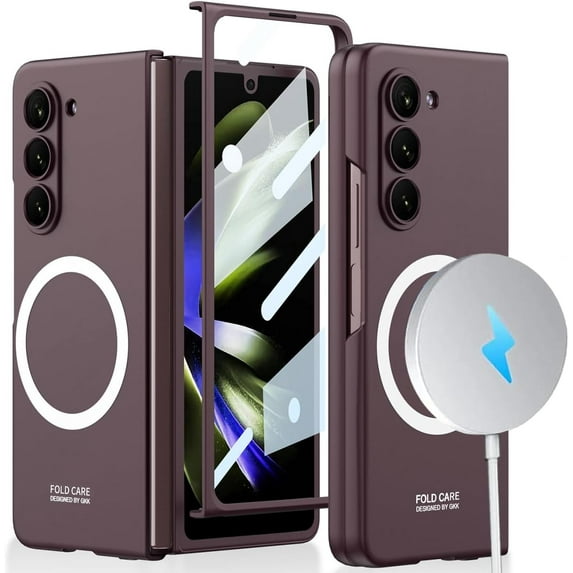 Compatible Ultra Slim Case for Samsung Galaxy Z Fold 5 Case with Screen Protection Wine Red,Shockproof Hard PC Bumper Thin Cases for Samsung Z Fold 5 Case Women,Protective Galaxy Z Fold 5 Case