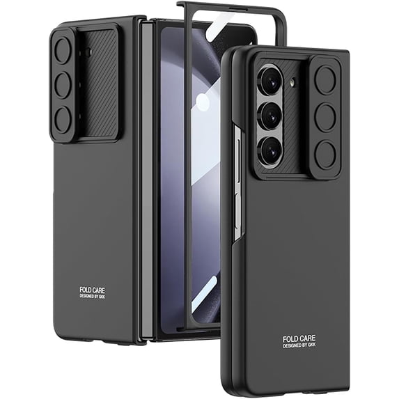 Compatible Ultra Slim Case for Samsung Galaxy Z Fold 5 Case with Slide Camera Cover Protection & Screen Protector,Shockproof Protective Bumper Light Case for Galaxy Z Fold 5 Phone Case Men Black