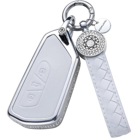 Compatible with VW Volkswagen Key Fob Cover with Keychain Genuine Leather Crystal Key Case Protector for VW Jetta Golf Polo MK6 Passat Tiguan Beetle Smart Key