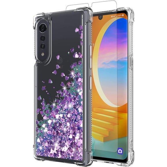 Compatible with Velvet 5G Case,with HD Screen Protector,Shockproof Protective Clear Case for Girls Women,Bling Sparkle Quicksand Hard Shell TPU Case for Velvet 5G (Purple)