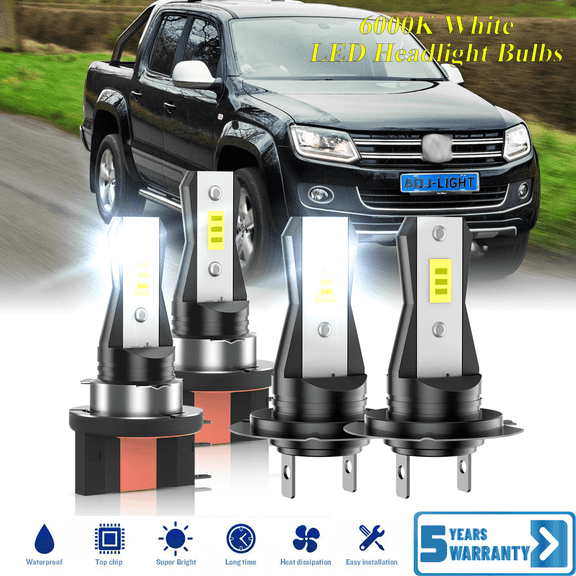 Compatible with Volkswagen Amarok 2011-2019 H15 H7 LED Headlight KIT High Low Beam Combo Bulbs (Pack of 4) , 6000K White Super Bright, Plug and Play