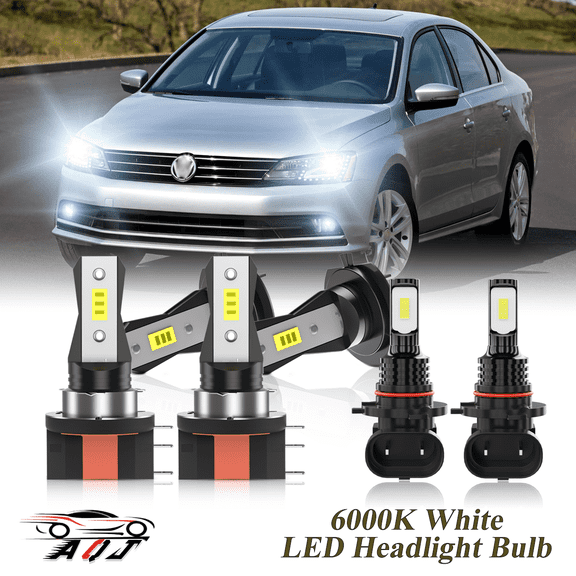 Compatible with Volkswagen Jetta 2010-2014 LED Headlight Bulbs Kit High Low Beam + Foglights Combo(Pack of 6) , 6500K White 10,000LM Super Bright, Plug and Play