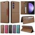 thumbnail image 1 of Compatible WIth Samsung Galaxy S22 Wallet Case,Magnetic Closure,Flip Folding Kickstand,With Card Slots,[RFID Blocking],With Shoulder Strap&Lanyard,PU Leather+TPU Shockproof Phone Case,Brown, 1 of 9