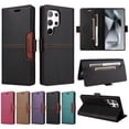 thumbnail image 1 of Compatible WIth Samsung Galaxy S24 Ultra Wallet Case,Magnetic Closure,Flip Folding Kickstand,With Card Slots,[RFID Blocking],With Shoulder Strap&Lanyard,PU Leather+TPU Shockproof Phone Case,Black, 1 of 9