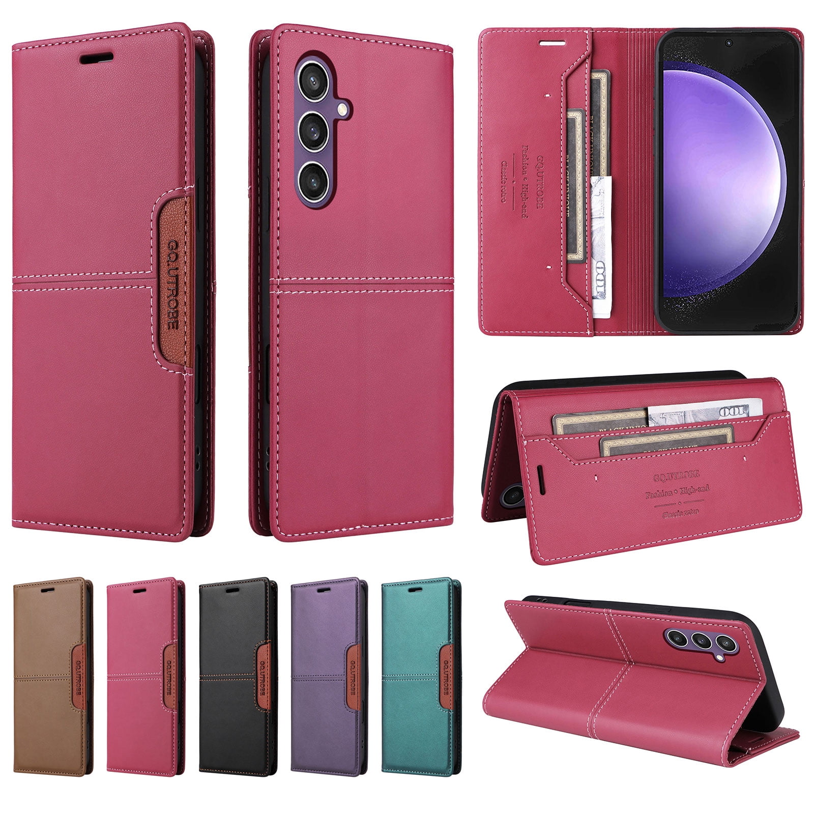 Custodia In Vera Pelle AMEEGO Per Huawei P30 Pro, Con Supporto, Slot Per Carte E Chiusura Magnetica, Interno Beige, Colore Nero - 6