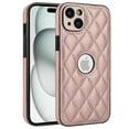 thumbnail image 1 of Compatible WIth iPhone 13 Phone Case with Logo Window,Trendy Diamond-checkered Pattern PU Leather Soft TPU Ultra Slim Anti-fall Shockproof Protective Back Cover Phone Case,Rosegold, 1 of 7
