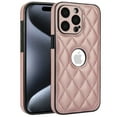 thumbnail image 1 of Compatible WIth iPhone 14 Pro Max Phone Case with Logo Window,Trendy Diamond-checkered Pattern PU Leather Soft TPU Ultra Slim Anti-fall Shockproof Protective Back Cover Phone Case,Rosegold, 1 of 7
