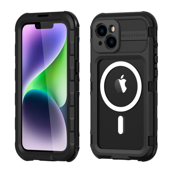 Compatible with Waterproof iPhone 15 case, Built-in Screen Protector, Full-Body Rugged Case Cover, Shockproof Dustproof Waterproof Case for iPhone 15 Magnetic Case with Magnets for MagSafe,Black