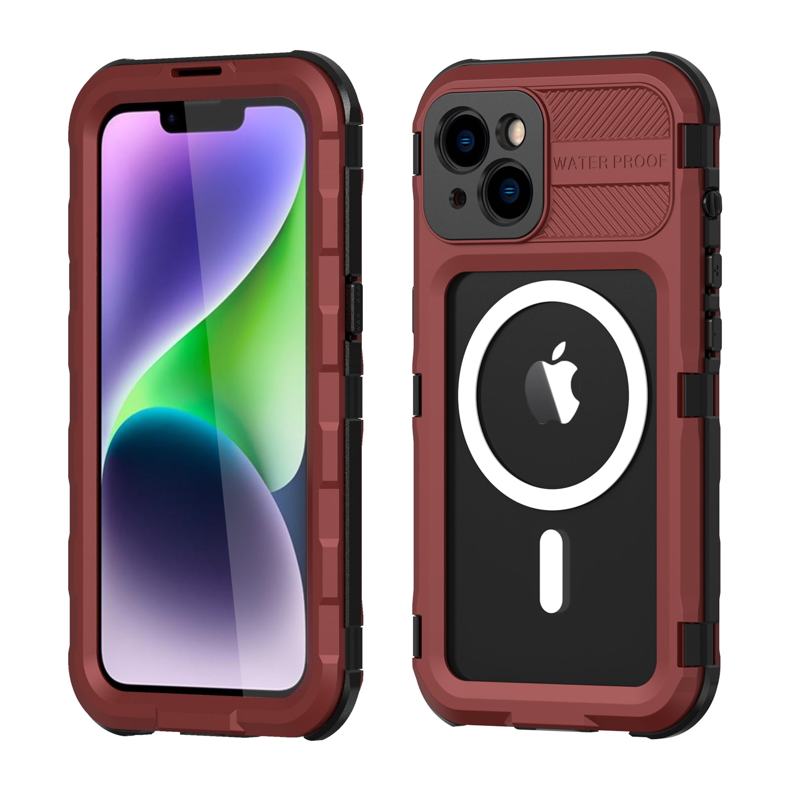 Compatible with Waterproof iPhone 15 case, Built-in Screen Protector, Full-Body Rugged Case Cover, Shockproof Dustproof Waterproof Case for iPhone 15 Magnetic Case with Magnets for MagSafe,Red
