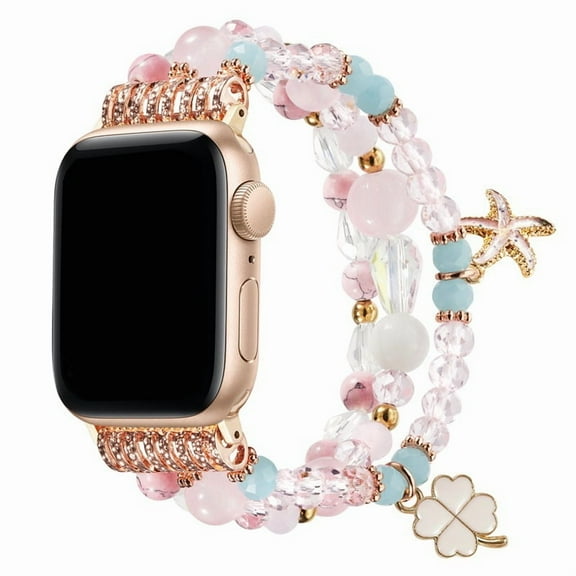Compatible With White Apple Watch Band 38mm 40mm 41mm Women Agate Bracelet Strap, Fashion Handmade Elastic Replacement for iWatch Bands Series 8/7/6/5/4/3/2/1 Girls Wristband
